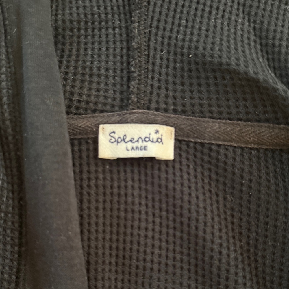 Splendid - Black Hooded Waffle Knit Cardigan - Picture 2 of 4